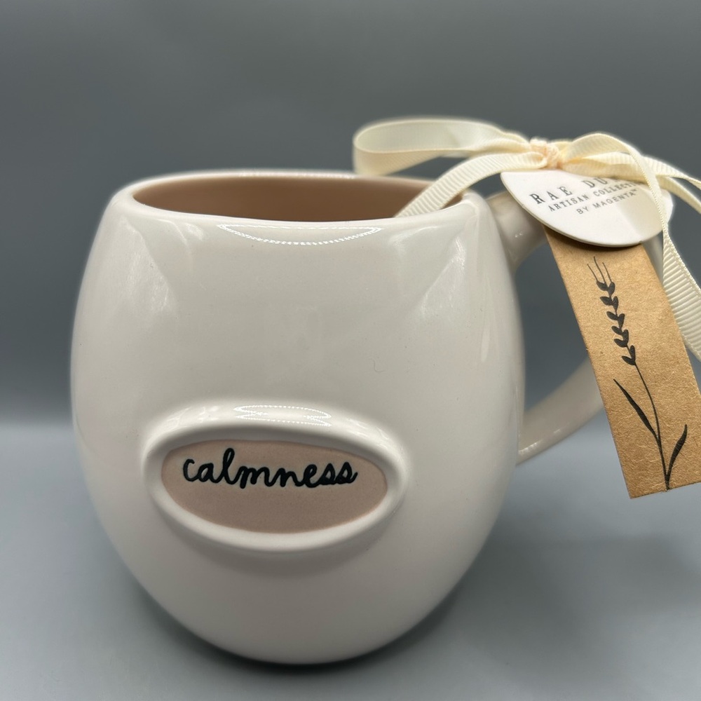 Rae Dunn Farmhouse Style CALMNESS Egg-Shaped Mug With Beige Interior NEW